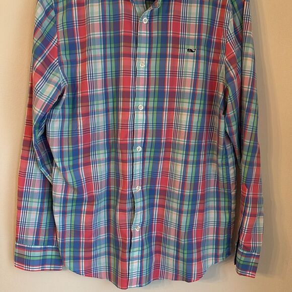 Vineyard Vines Men’s pastel plaid long sleeve slim fit whale shirt office large - Picture 3 of 9